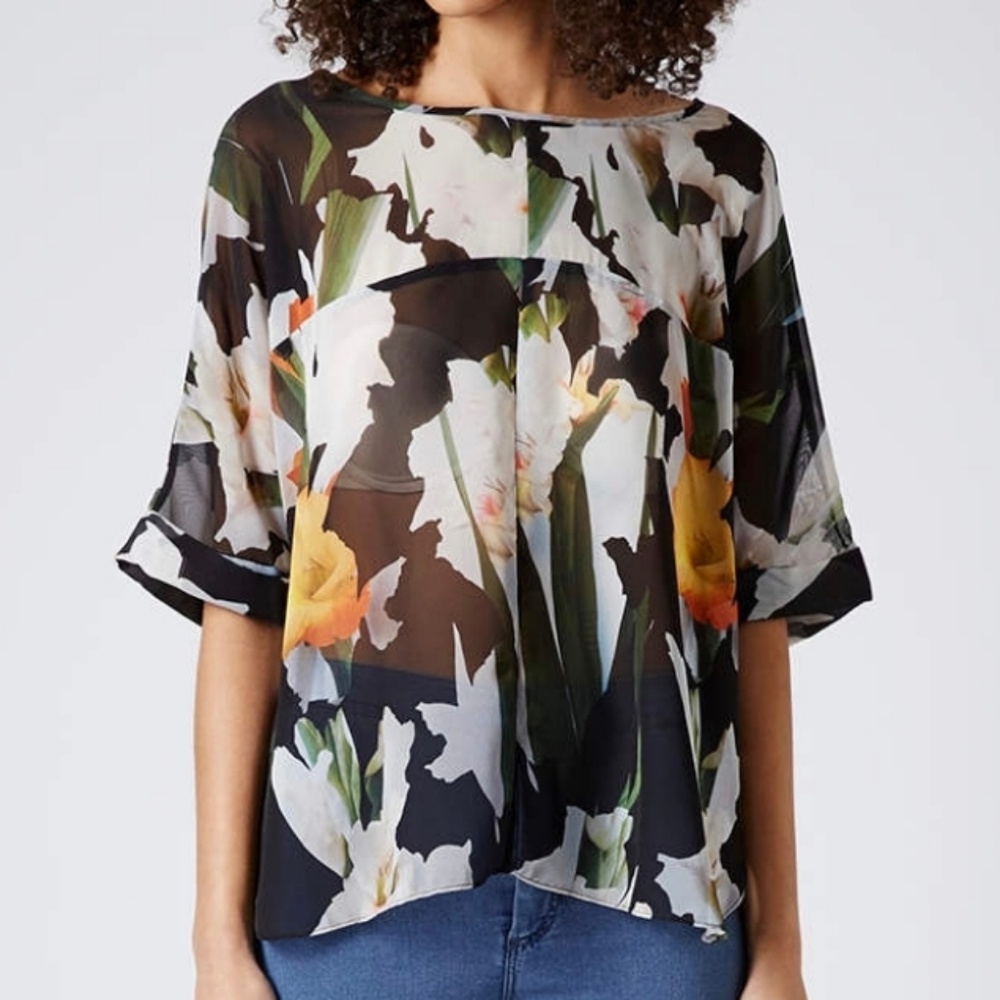 Sheer Floral Print Blouse